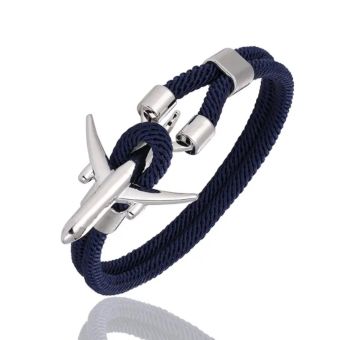 Airplane Anchor Bracelets Charm Rope Chain - Silver - Blue