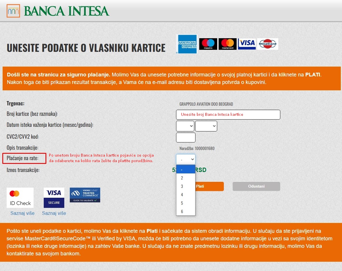Banca Intesa installment payment — step by step