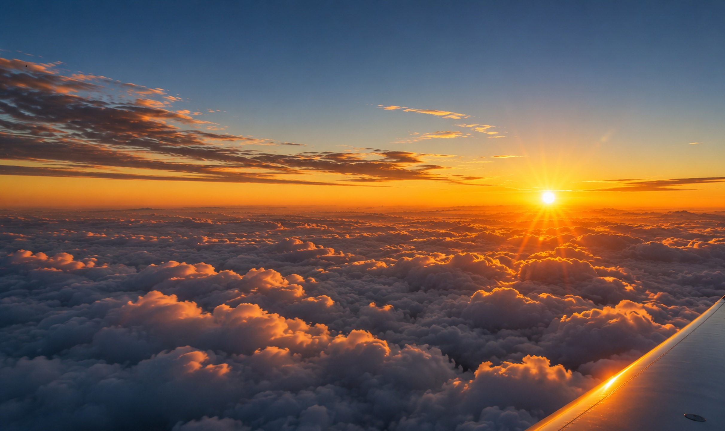View from airplane at sunset